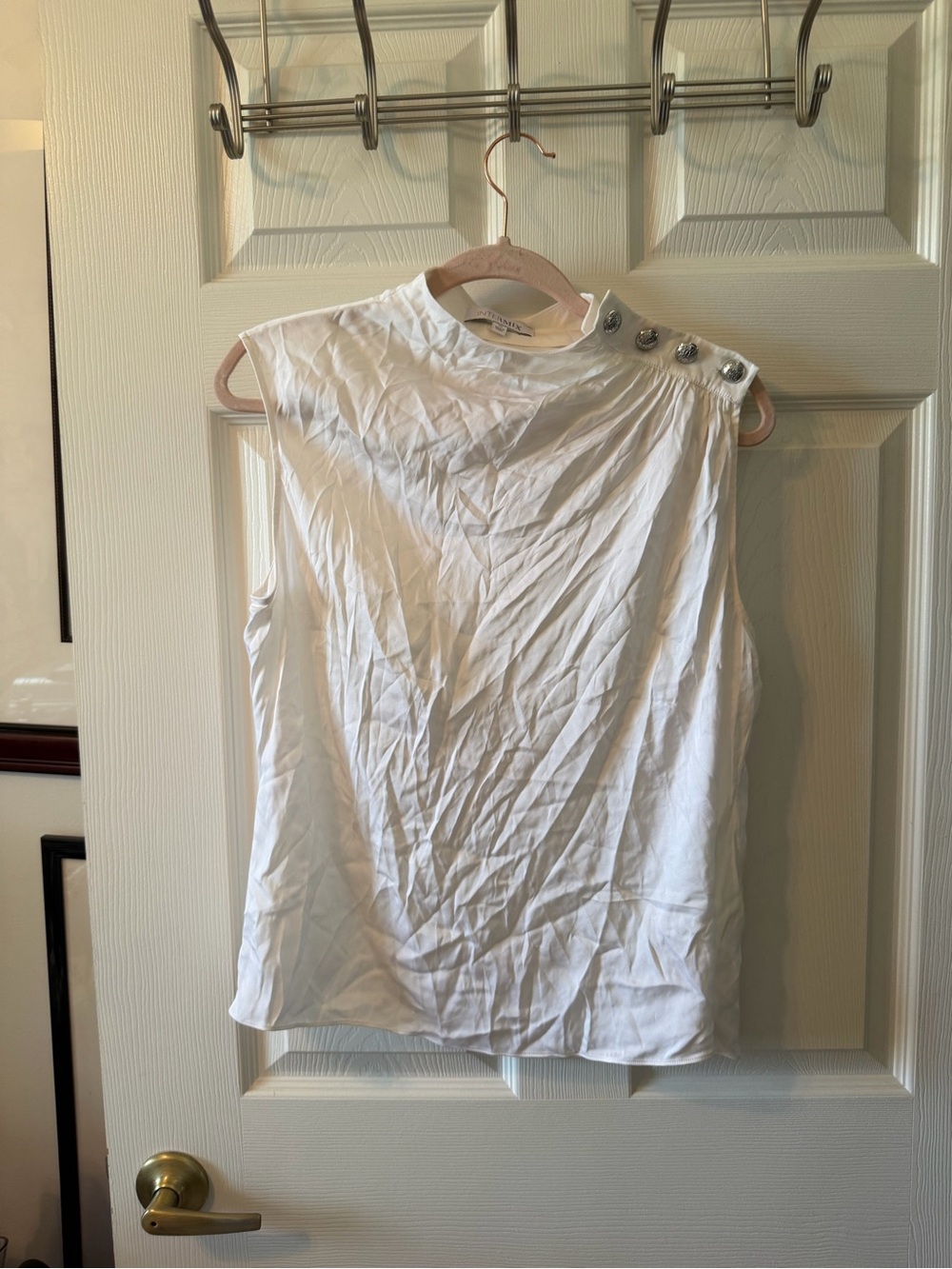 INTERMIX White Sleeveless Tank Top with Shoulder Buttons